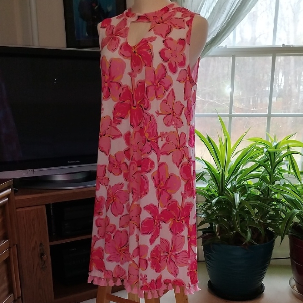 Simply Southern White Midi Dress with Pink Floral Print and Keyhole